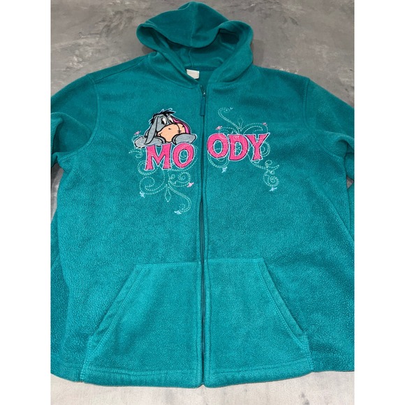 Disney Tops - Disney Eeyore Full Zip Fleece Hoodie Teal Blue Embroidered Jacket 3X 22/24